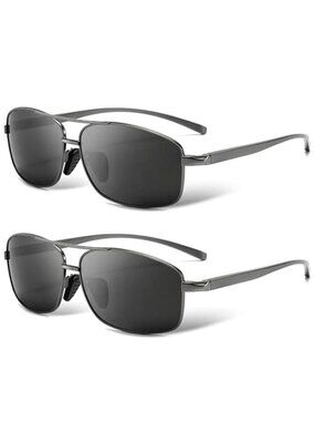 2 Pack Men's Ultra Lightweight Rectangular Polarized Sunglasses